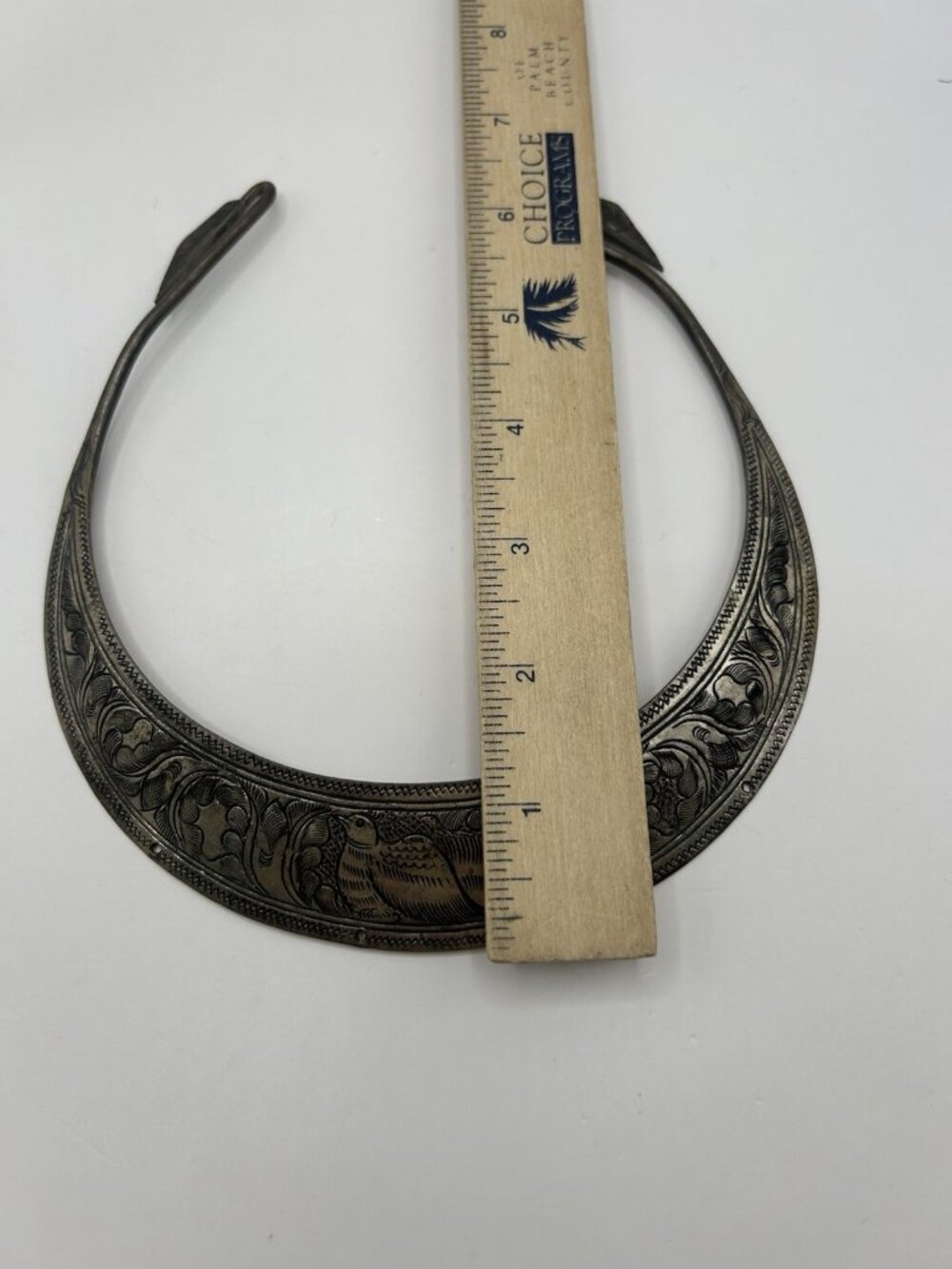 Vintage Tribal Ceremonial Etched Collar Necklace Bird Motif Silver Tone Boho - Picture 13 of 15
